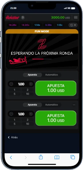 Captura de pantalla de una ronda en el juego Aviator 1Win